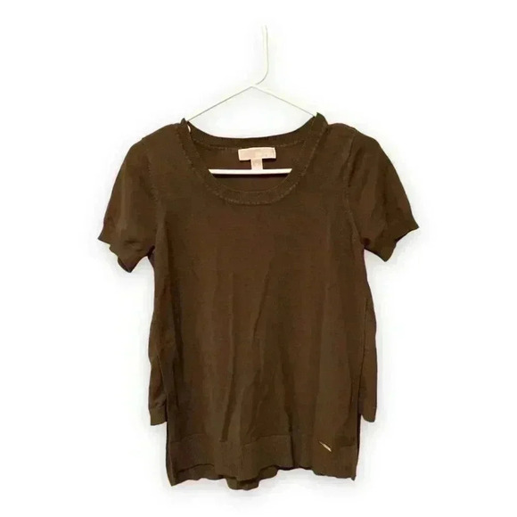 Michael Kors Short-Sleeve Olive Green with Gold Detail Sweater - Picture 7 of 10